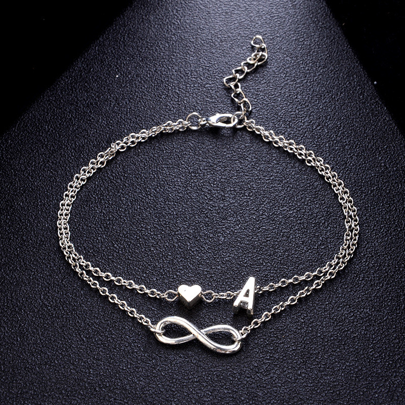 Boho kezdeti bokalánc szív Infinity ezüst színű boka karkötő lábon lánc 26 betűs bokaláncok női boka strand láb ékszerek