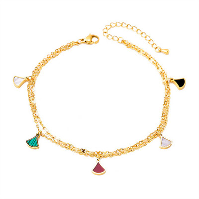 Bijuterii de modă din oțel inoxidabil 316L, 2 straturi, încorporate în cochilii naturale, gleznă cu lanț de gleznă în formă de fustă de evantai pentru femei