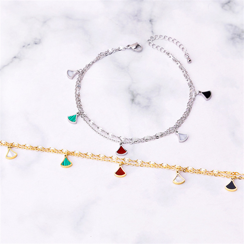 Bijuterii de modă din oțel inoxidabil 316L, 2 straturi, încorporate în cochilii naturale, gleznă cu lanț de gleznă în formă de fustă de evantai pentru femei