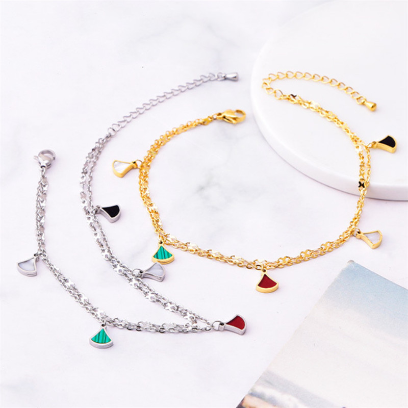 Bijuterii de modă din oțel inoxidabil 316L, 2 straturi, încorporate în cochilii naturale, gleznă cu lanț de gleznă în formă de fustă de evantai pentru femei