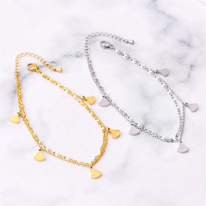 Bijuterii de modă din oțel inoxidabil 316L, 2 straturi, încorporate în cochilii naturale, gleznă cu lanț de gleznă în formă de fustă de evantai pentru femei