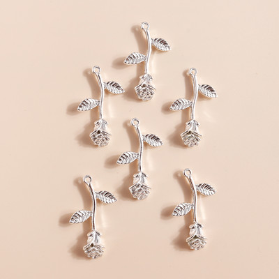 8 bucăți de patru culori lungi, flori de trandafir, pandantive, brelocuri pentru fabricarea de brățări, coliere, bijuterii lucrate manual