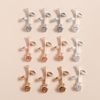 8 bucăți de patru culori lungi, flori de trandafir, pandantive, brelocuri pentru fabricarea de brățări, coliere, bijuterii lucrate manual