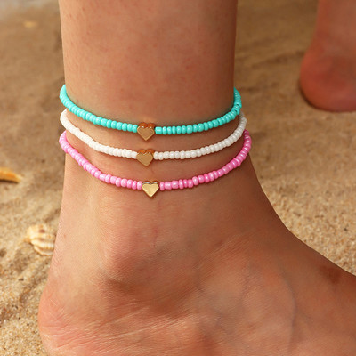 3/6gab Krāsainas Pērlītes Sievietēm Bohemia Roku darbs Potītes uz kājas Sandal Summer Beach Barefoot Rotaslietas 19cm garas