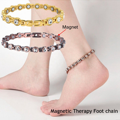 Arthritis Healthy Therapy Energy Hologram Germanium Copper Color Anklets Magnetic Crystal Bracelets for Women Rhinestone Jewelry