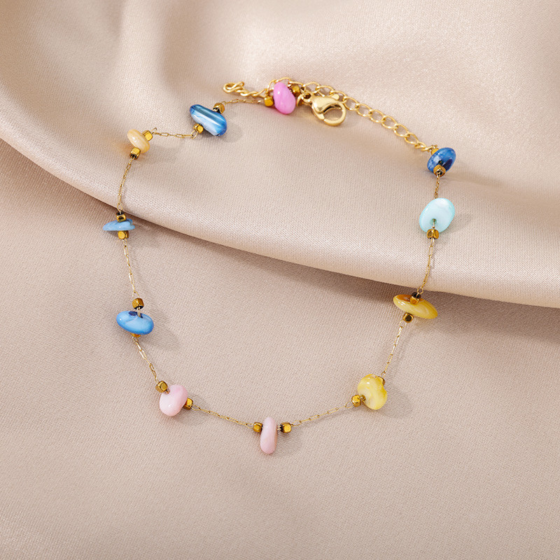 Cristal piatră naturală gleznele pentru femei Stainelss oțel imitație margele florale dublu strat lanț gleznă brățară bijuterii de vară