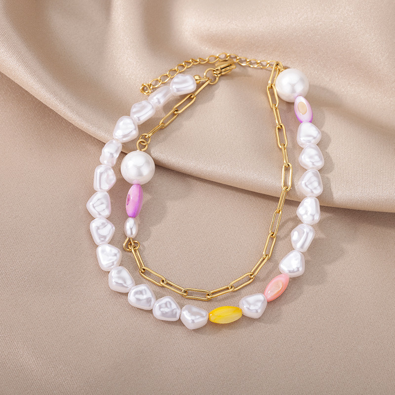 Cristal piatră naturală gleznele pentru femei Stainelss oțel imitație margele florale dublu strat lanț gleznă brățară bijuterii de vară