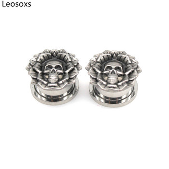 Leosoxs 2 τμχ Ανοξείδωτο ατσάλι Flower Skull Head Ear prigs Tunnels Earring Gaugers Expanders 6-25mm Body Piercing Jewelry 2022 Νέο