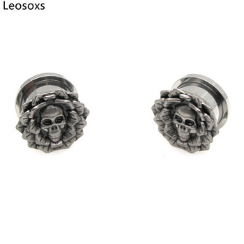 Leosoxs 2 τμχ Ανοξείδωτο ατσάλι Flower Skull Head Ear prigs Tunnels Earring Gaugers Expanders 6-25mm Body Piercing Jewelry 2022 Νέο