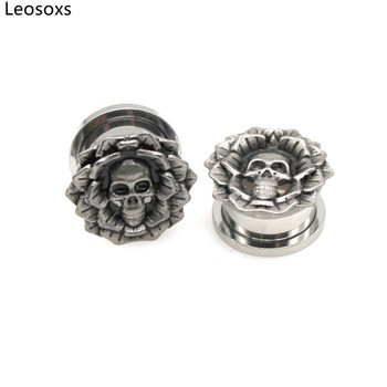 Leosoxs 2 τμχ Ανοξείδωτο ατσάλι Flower Skull Head Ear prigs Tunnels Earring Gaugers Expanders 6-25mm Body Piercing Jewelry 2022 Νέο