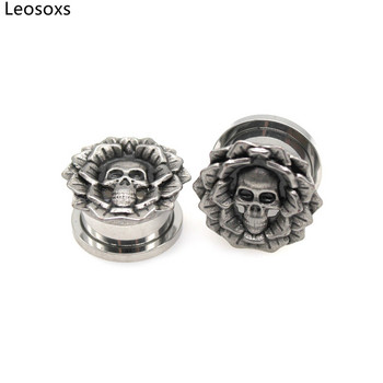 Leosoxs 2 τμχ Ανοξείδωτο ατσάλι Flower Skull Head Ear prigs Tunnels Earring Gaugers Expanders 6-25mm Body Piercing Jewelry 2022 Νέο