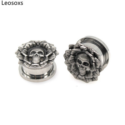Leosoxs 2 gab. Nerūsējošā tērauda ziedu galvaskausa galvas ausu aizbāžņi tuneļi auskaru mērinstrumenti paplašinātāji 6-25 mm ķermeņa pīrsingu rotaslietas 2022 jaun.