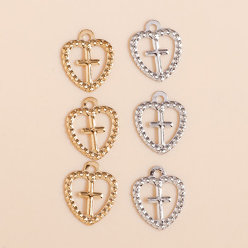 100 τμχ 8*10mm Heart Cross Charms Χρυσό ασημί Χρώμα πούλιες Σιδερένια σεντόνια για κατασκευή σκουλαρίκια Κρεμαστά κολιέ Αξεσουάρ κοσμημάτων