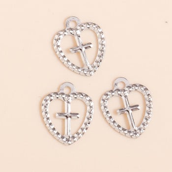 100 τμχ 8*10mm Heart Cross Charms Χρυσό ασημί Χρώμα πούλιες Σιδερένια σεντόνια για κατασκευή σκουλαρίκια Κρεμαστά κολιέ Αξεσουάρ κοσμημάτων