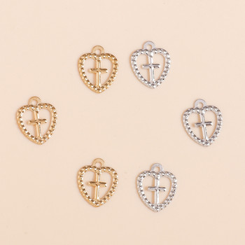 100 τμχ 8*10mm Heart Cross Charms Χρυσό ασημί Χρώμα πούλιες Σιδερένια σεντόνια για κατασκευή σκουλαρίκια Κρεμαστά κολιέ Αξεσουάρ κοσμημάτων