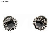 Leosoxs 1 pereche de dopuri de urechi și tuneluri din oțel inoxidabil din zircon, cu flori de epocă