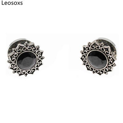 Leosoxs 1 чифт Zircon Vintage Flower Тапи за уши от неръждаема стомана и тунели Ушни винтове Датчици Разширители 6-16 mm