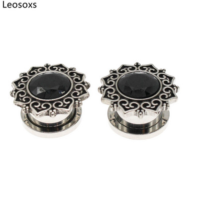 Leosoxs 1 pereche de dopuri de urechi și tuneluri din oțel inoxidabil din zircon, cu flori de epocă