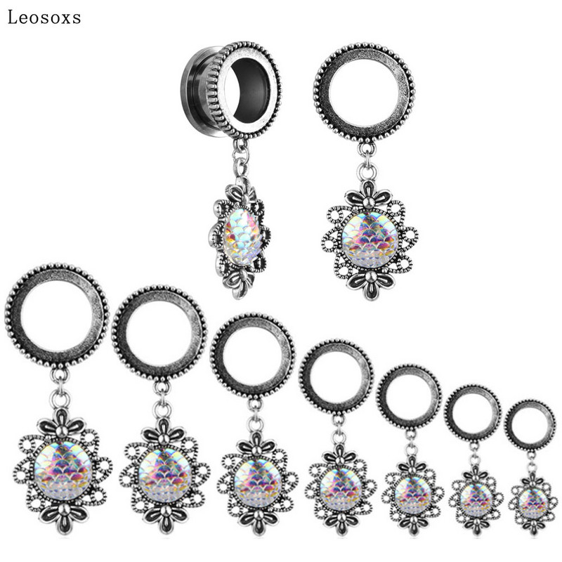 Leosoxs 2 bucăți de modă retro culoare 3D cântare de pește pandantiv ureche Pinna scripete din oțel inoxidabil