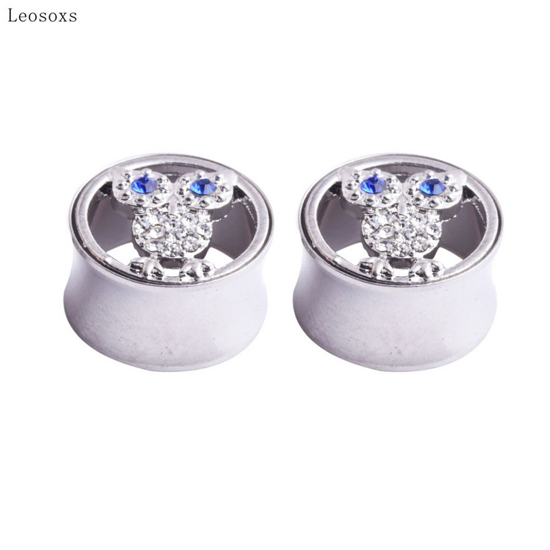Leosoxs 2 buc Expansor de ureche din oțel inoxidabil Bufniță nouă, bijuterii de piercing pentru tambur pentru talie albastru și alb