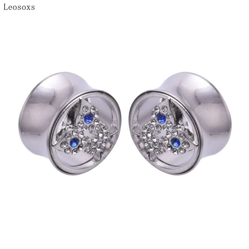 Leosoxs 2 buc Expansor de ureche din oțel inoxidabil Bufniță nouă, bijuterii de piercing pentru tambur pentru talie albastru și alb