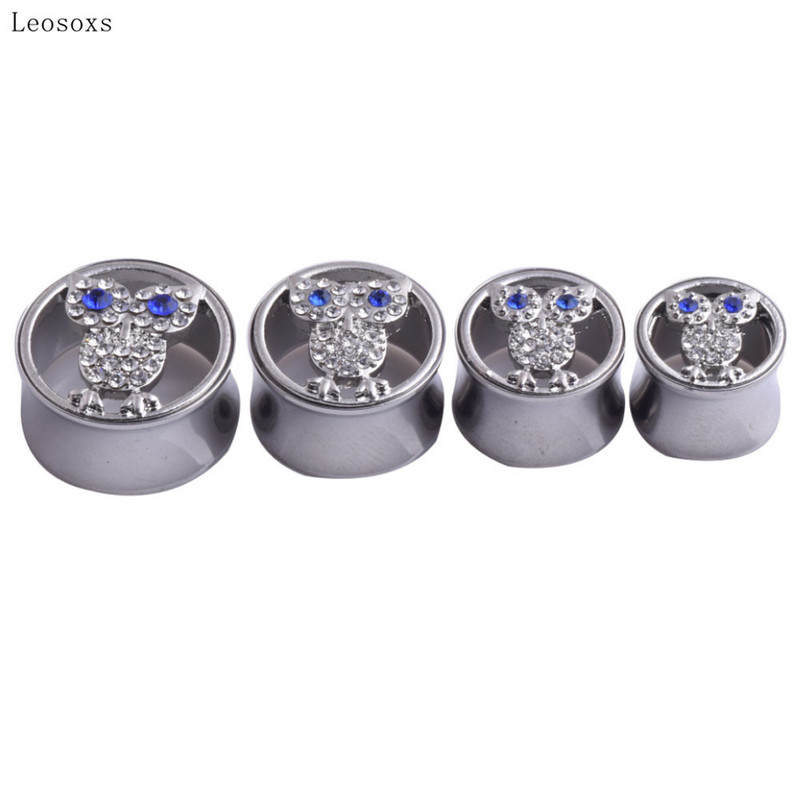 Leosoxs 2 buc Expansor de ureche din oțel inoxidabil Bufniță nouă, bijuterii de piercing pentru tambur pentru talie albastru și alb