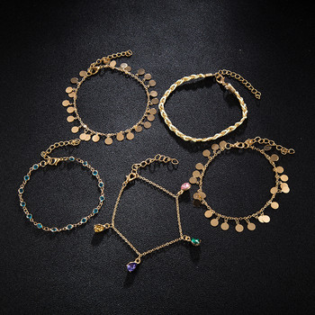 Tocona Бохемски цветни глезени от кристални камъни за жени, мъже, елегантна златна вафлена верига, боси сандали, въже, летни бижута 8407
