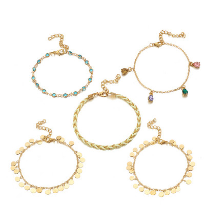 Tocona Boemia Colorate Pietre De Cristal Anklets pentru Femei Bărbați Elegance Gold Wafer Lanț Desculț Sandale Funie Bijuterii de vară 8407