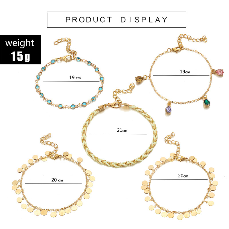 Tocona Boemia Colorate Pietre De Cristal Anklets pentru Femei Bărbați Elegance Gold Wafer Lanț Desculț Sandale Funie Bijuterii de vară 8407