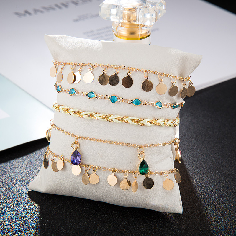 Tocona Boemia Colorate Pietre De Cristal Anklets pentru Femei Bărbați Elegance Gold Wafer Lanț Desculț Sandale Funie Bijuterii de vară 8407