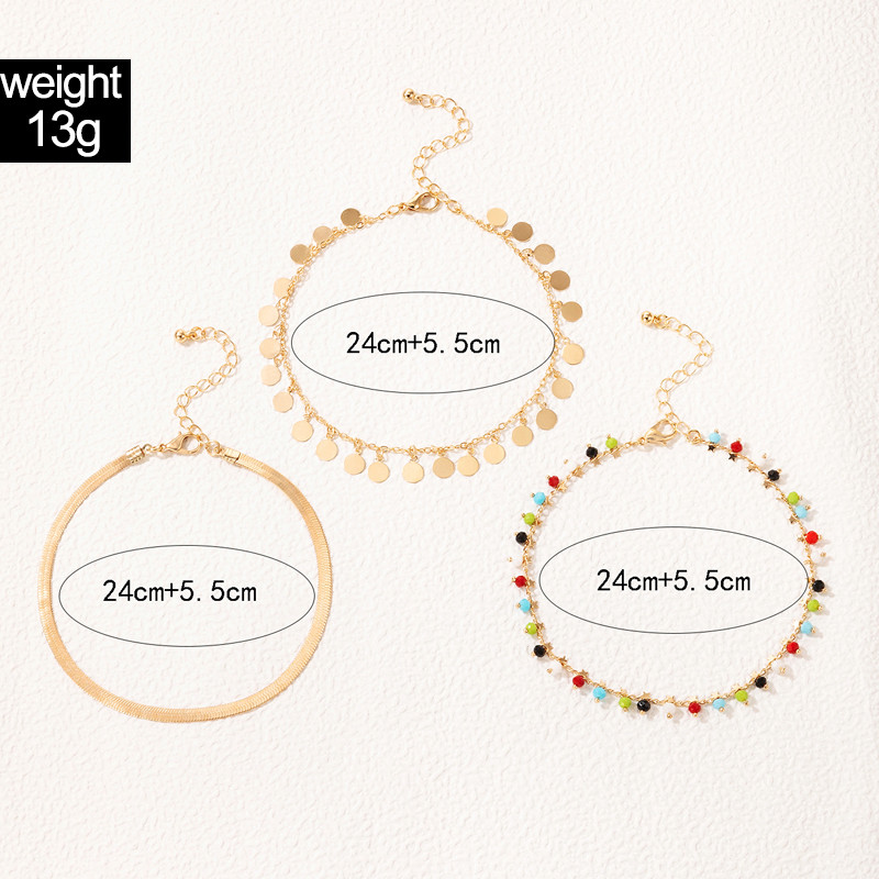 Tocona gleznele colorate cu margele pentru femei Brelocuri din aliaj de aur napolitane metalice ciucuri reglabile bijuterii boeme 3 buc/seturi 21387