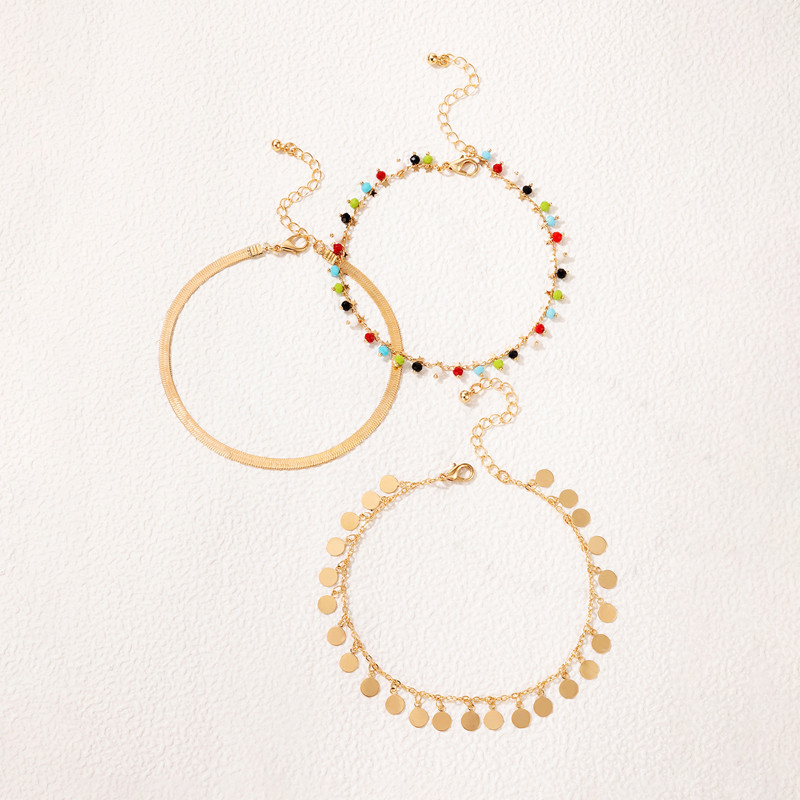 Tocona gleznele colorate cu margele pentru femei Brelocuri din aliaj de aur napolitane metalice ciucuri reglabile bijuterii boeme 3 buc/seturi 21387