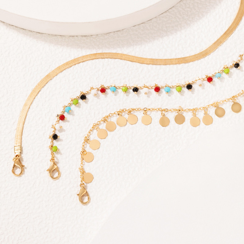 Tocona gleznele colorate cu margele pentru femei Brelocuri din aliaj de aur napolitane metalice ciucuri reglabile bijuterii boeme 3 buc/seturi 21387