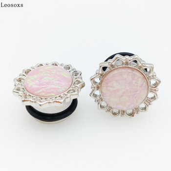 Leosoxs 2бр. Stainelss Steel 6-16mm Flower Ear Gauge Plug Tunnels Flesh Skull Ear Strecher Expander Бижута за пиърсинг