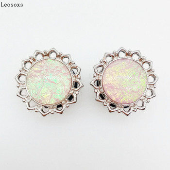 Leosoxs 2 τμχ Stainelss Steel 6-16mm Flower Ear Gauge Plug Tunnels Flesh Skull Ear Strecher Expander Piercing κόσμημα