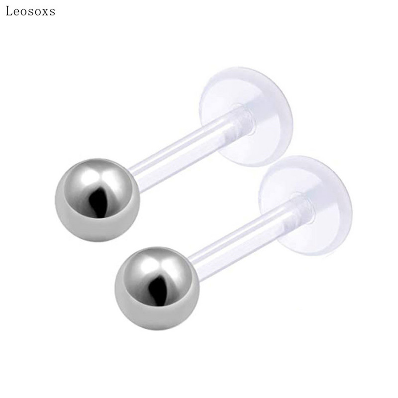 Leosoxs 2 buc. Acrilic, transparent, invizibil, buză, limbă, unghie, oțel inoxidabil, bile, ureche, os, piercing, bijuterii