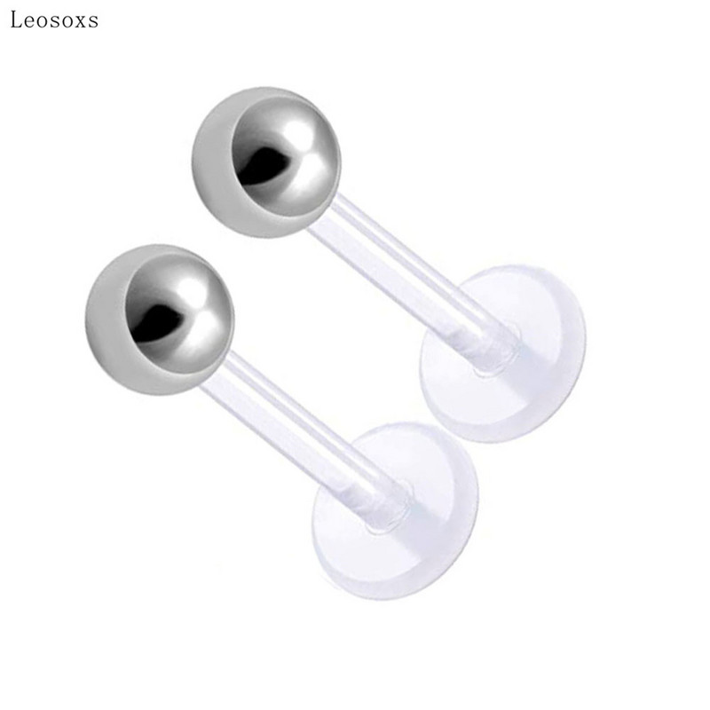 Leosoxs 2 buc. Acrilic, transparent, invizibil, buză, limbă, unghie, oțel inoxidabil, bile, ureche, os, piercing, bijuterii