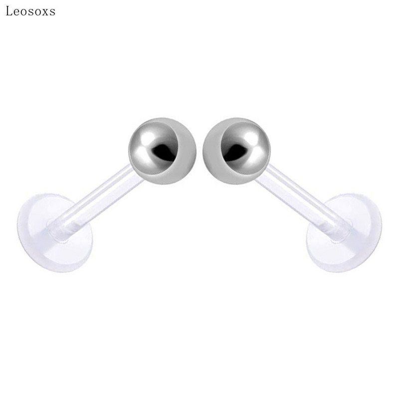 Leosoxs 2 buc. Acrilic, transparent, invizibil, buză, limbă, unghie, oțel inoxidabil, bile, ureche, os, piercing, bijuterii