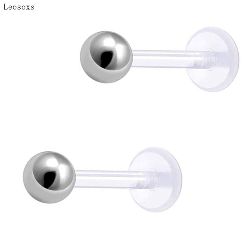 Leosoxs 2 buc. Acrilic, transparent, invizibil, buză, limbă, unghie, oțel inoxidabil, bile, ureche, os, piercing, bijuterii