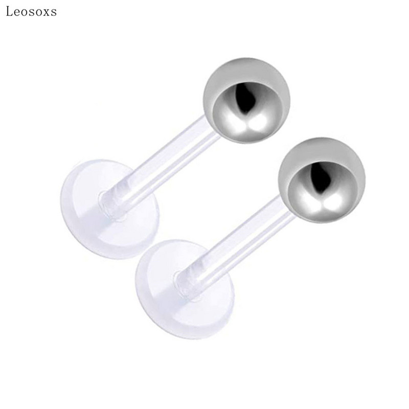 Leosoxs 2 buc. Acrilic, transparent, invizibil, buză, limbă, unghie, oțel inoxidabil, bile, ureche, os, piercing, bijuterii