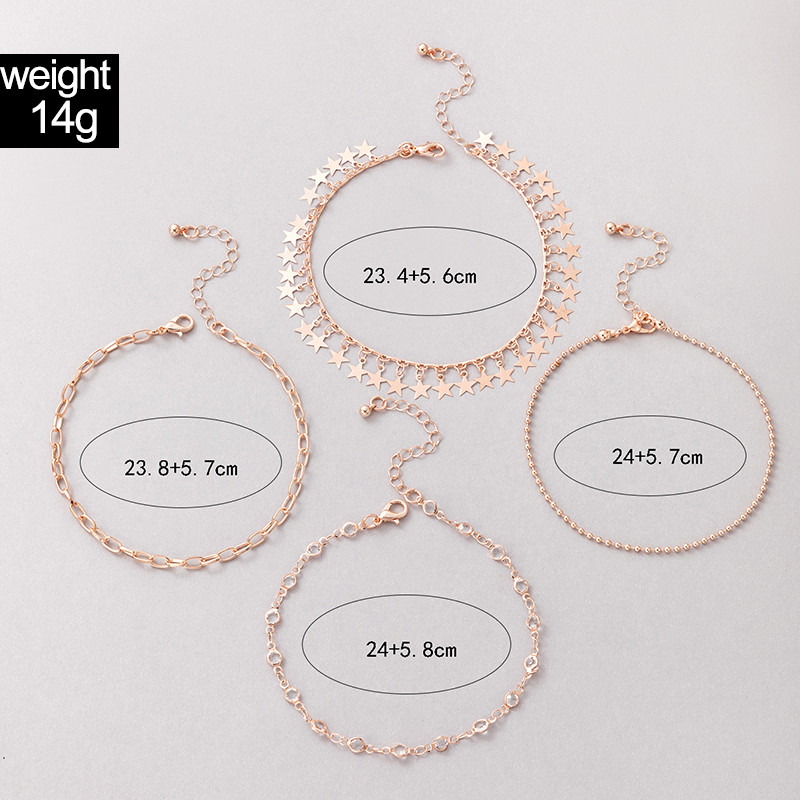 Tocona 3 buc/seturi de glezne cu ciucuri cu stea boemă pentru femei, culoare argintie, aliaj de metal, lanț gros ajustabil, bijuterii boeme 15612