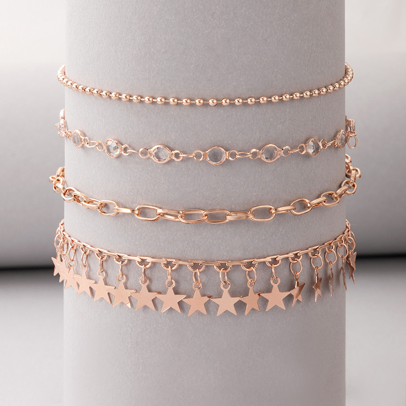 Tocona 3 buc/seturi de glezne cu ciucuri cu stea boemă pentru femei, culoare argintie, aliaj de metal, lanț gros ajustabil, bijuterii boeme 15612