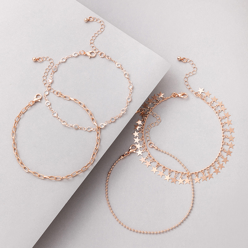 Tocona 3 buc/seturi de glezne cu ciucuri cu stea boemă pentru femei, culoare argintie, aliaj de metal, lanț gros ajustabil, bijuterii boeme 15612