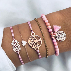 DIEZI Bohemian Handmade Weave szív hosszú bojt karkötő szettek női 2018 új szürke kötéllánc karkötők ékszerek karácsonyi ajándék