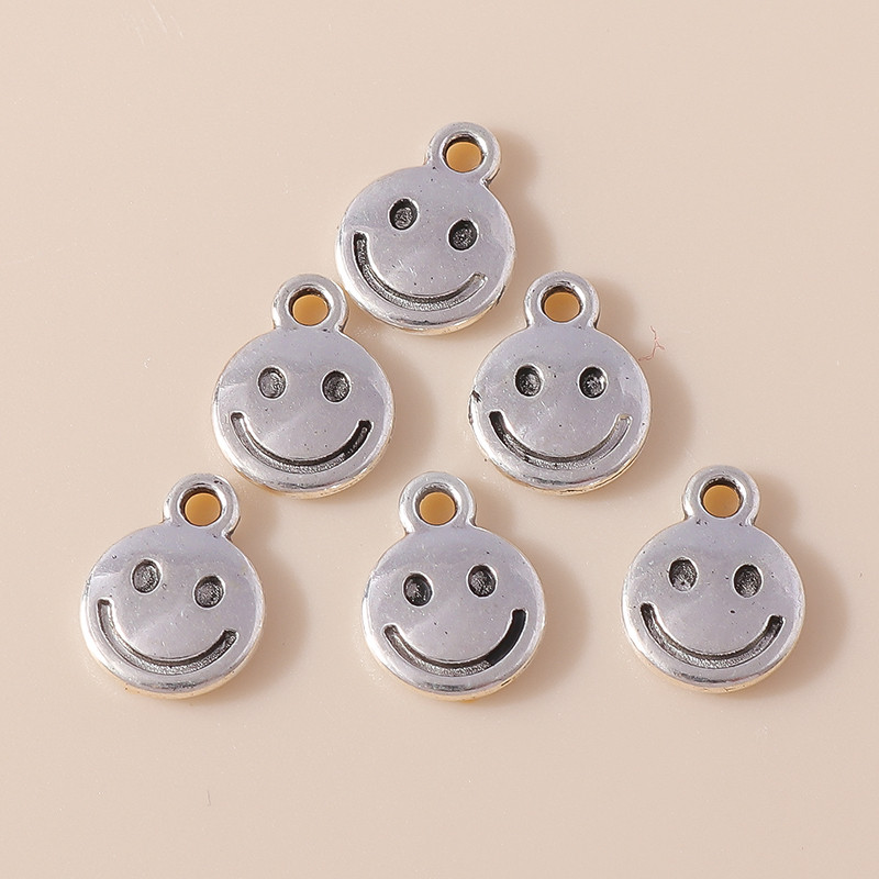 60 buc 8*10 mm din aliaj de culoare argintie antică, drăguț, zâmbet, farmece, pandantiv pentru cercei, brățară, colier, bijuterii, ornament