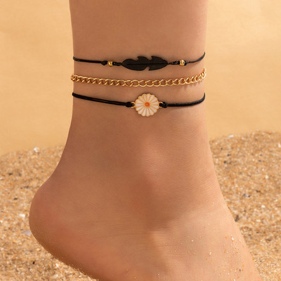 Tocona Bohemian Black Leaf Anklets για Γυναικεία Shell Daisy Adjustable Beaded Fish Foot Chains Αξεσουάρ καλοκαιρινών κοσμημάτων 21479