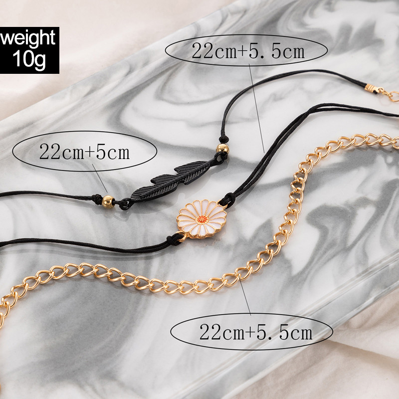 Tocona Bohemian Black Leaf Bracelet pentru femei Shell Daisy Ajustabile cu margele Pește Picior Lanțuri Vară Bijuterii Accesorii 21479