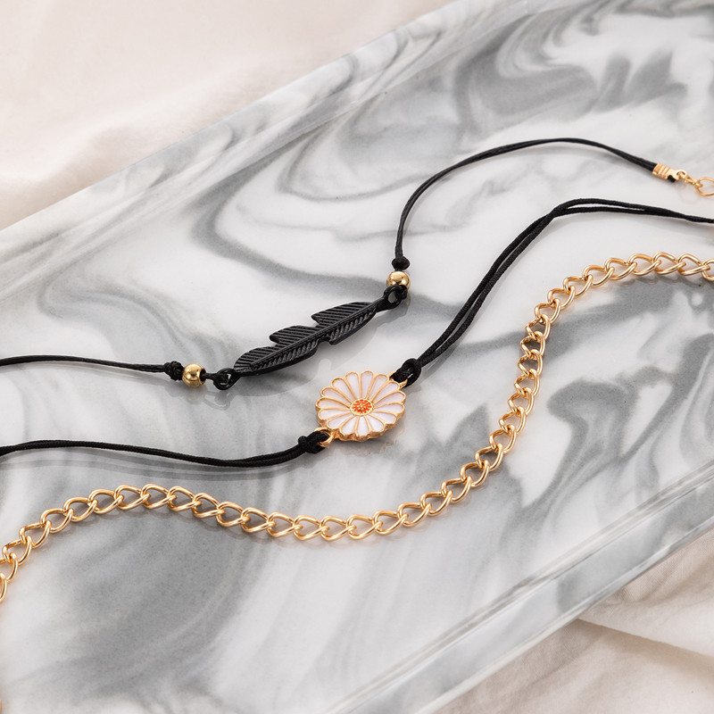 Tocona Bohemian Black Leaf Bracelet pentru femei Shell Daisy Ajustabile cu margele Pește Picior Lanțuri Vară Bijuterii Accesorii 21479