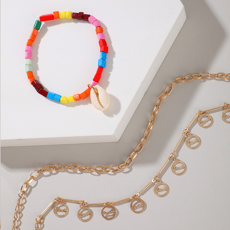 Tocona 3 buc/seturi Charms Colorate mărgele Shell Aur gleznele pentru femei goale geometrice ciucuri picior lanț bijuterii reglabile 15906