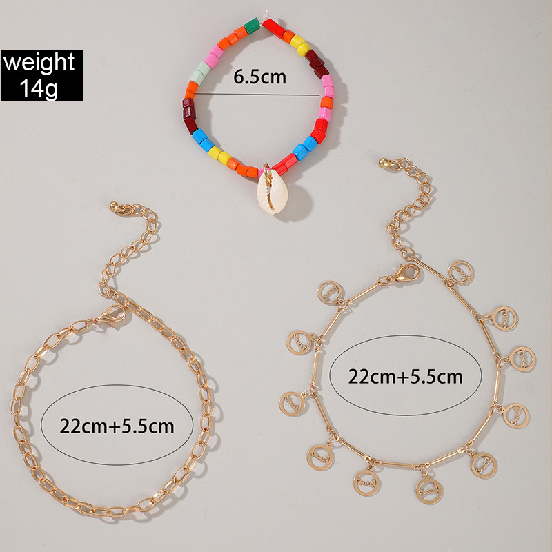 Tocona 3 buc/seturi Charms Colorate mărgele Shell Aur gleznele pentru femei goale geometrice ciucuri picior lanț bijuterii reglabile 15906